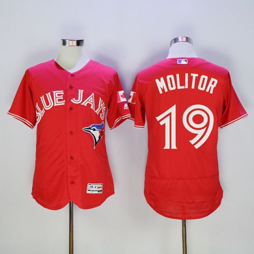 Blue Jays #19 Paul Molitor Red Flexbase Authentic Collection Canada Day Stitched MLB Jersey