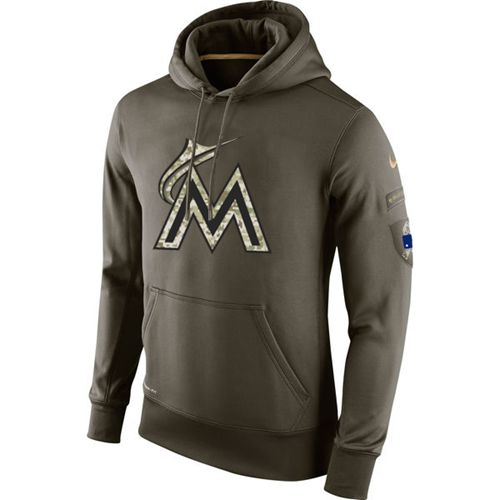 Men's Miami Marlins  Olive Salute To Service KO Performance Hoodie