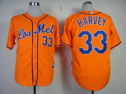 Mets #33 Matt Harvey Orange Los Mets Cool Base Stitched MLB Jersey