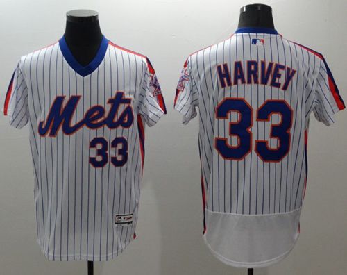Mets #33 Matt Harvey White(Blue Strip) Flexbase Authentic Collection Alternate Stitched MLB Jersey