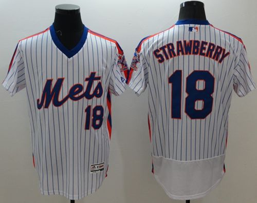 Mets #18 Darryl Strawberry White(Blue Strip) Flexbase Authentic Collection Alternate Stitched MLB Jersey