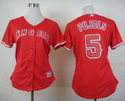 Angels #5 Albert Pujols Red Alternate Women's Stitched MLB Jersey