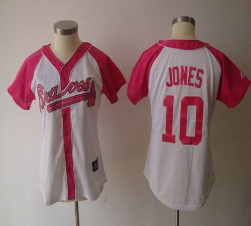 Braves #10 Chipper Jones White/Pink Women's Splash Fashion Stitched MLB Jersey