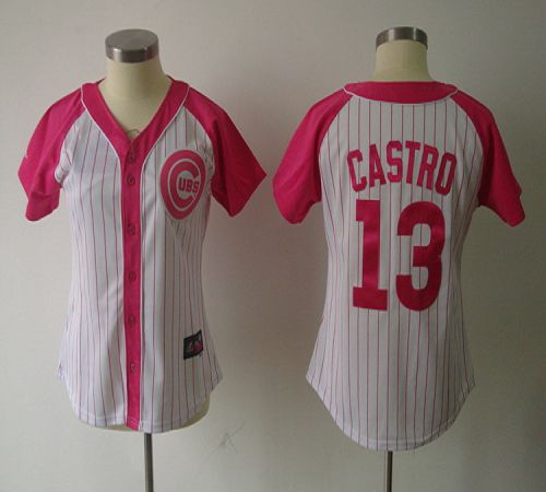 Cubs #13 Starlin Castro White/Pink Women's Splash Fashion Stitched MLB Jersey