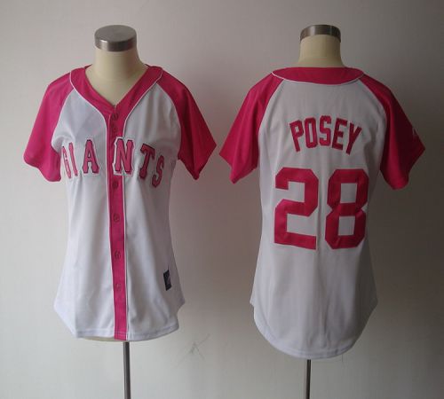 Giants #28 Buster Posey White/Pink Women's Splash Fashion Stitched MLB Jersey