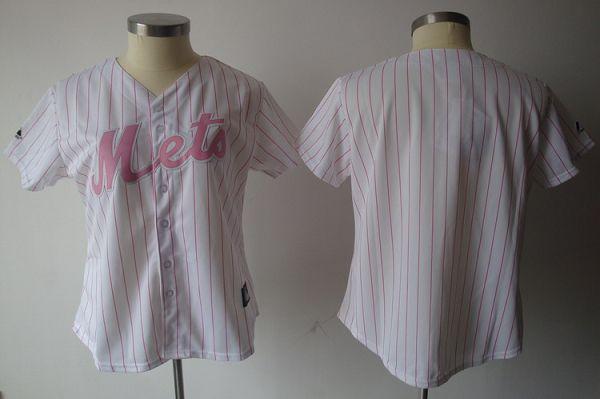 Mets Blank White Pink Strip Women's Fashion Stitched MLB Jersey