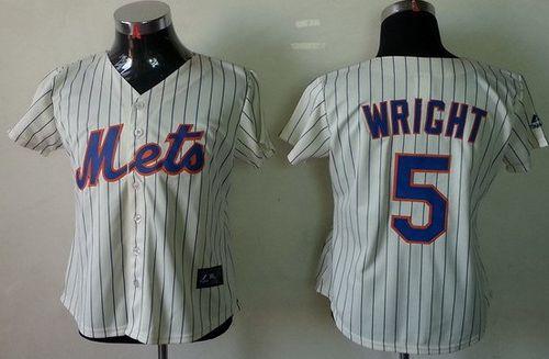 Mets #5 David Wright Cream(Blue Strip) Women's Fashion Stitched MLB Jersey