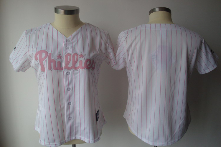 Phillies Blank White With Pink Strip Women's Fashion Stitched MLB Jersey