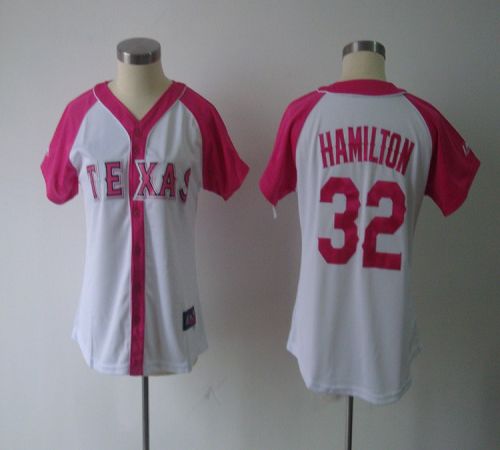 Rangers #32 Josh Hamilton White/Pink Women's Splash Fashion Stitched MLB Jersey