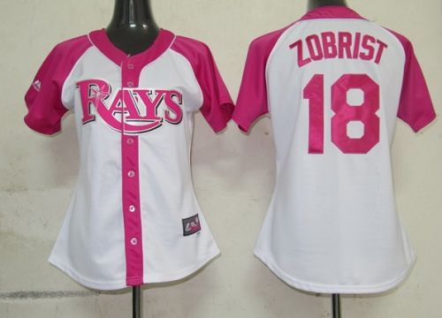Rays #18 Ben Zobrist White/Pink Women's Splash Fashion Stitched MLB Jersey