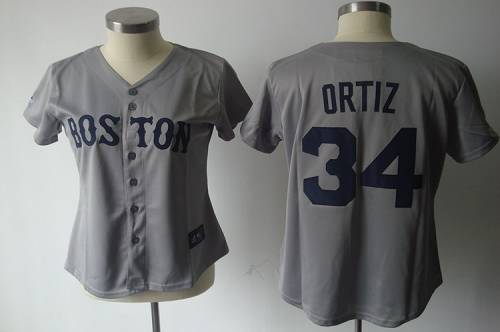 Red Sox #34 David Ortiz Grey Women's Fashion Stitched MLB Jersey