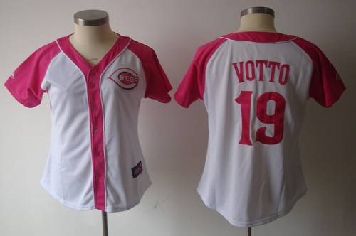 Reds #19 Joey Votto White/Pink Women's Splash Fashion Stitched MLB Jersey