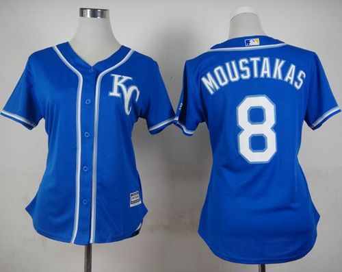 Royals #8 Mike Moustakas Blue Alternate 2 Women's Stitched MLB Jersey