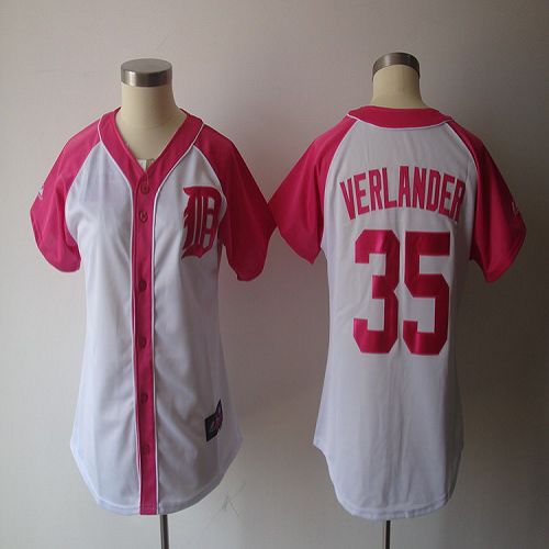 Tigers #35 Justin Verlander White/Pink Women's Splash Fashion Stitched MLB Jersey