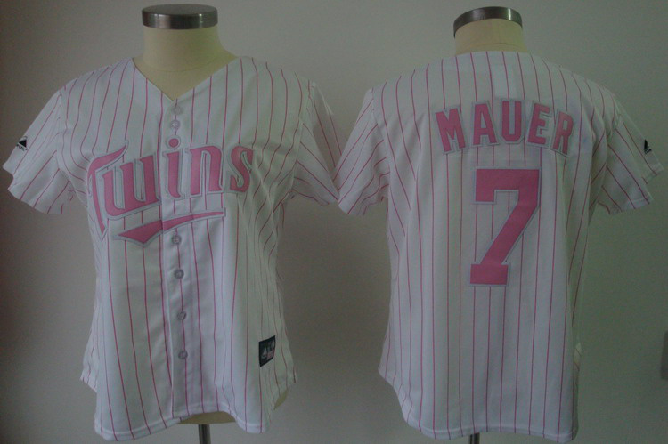 Twins #7 Joe Mauer White Pink Strip Women's Fashion Stitched MLB Jersey