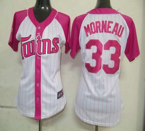 Twins #33 Justin Morneau White/Pink Women's Splash Fashion Stitched MLB Jersey