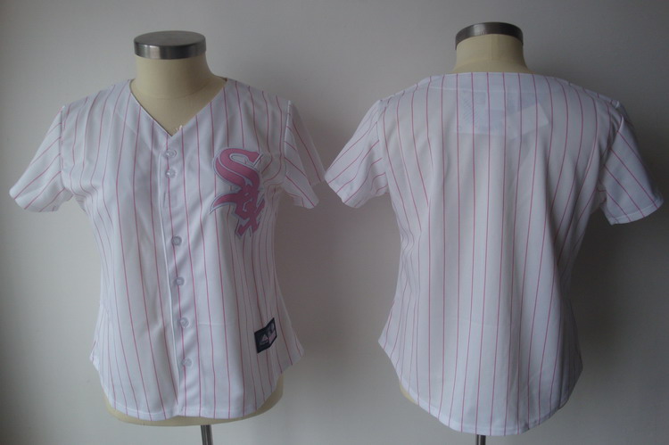 White Sox Blank White With Pink Strip Women's Fashion Stitched MLB Jersey