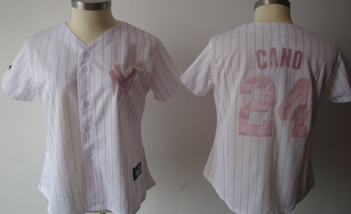 Yankees #24 Robinson Cano White With Pink Strip Women's Fashion Stitched MLB Jersey
