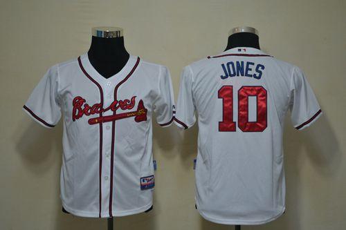 Braves #10 Chipper Jones White Cool Base Stitched Youth MLB Jersey