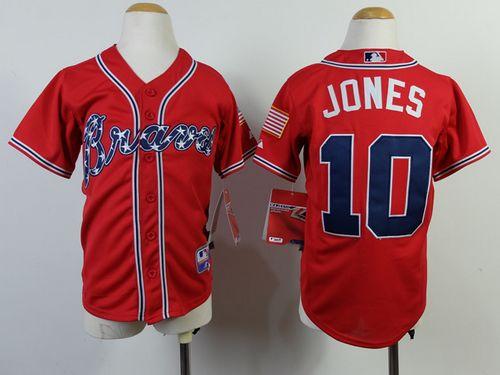 Braves #10 Chipper Jones Red Cool Base Stitched Youth MLB Jersey