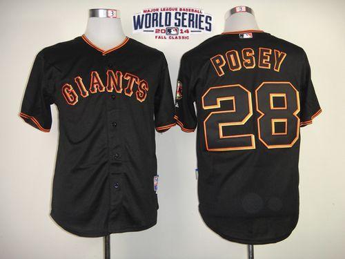 Giants #28 Buster Posey Black W/2014 World Series Patch Stitched Youth MLB Jersey