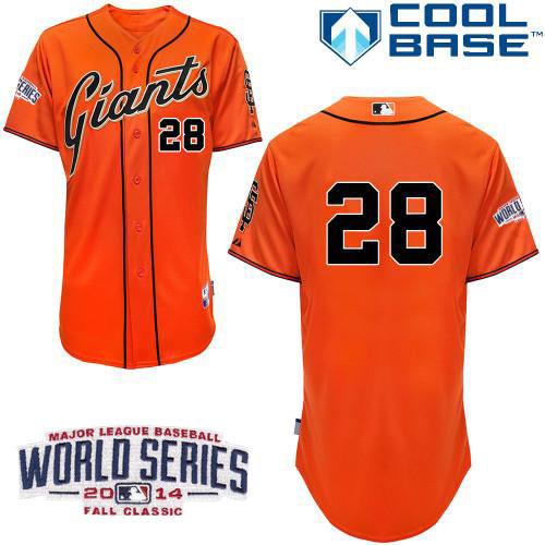 Giants #28 Buster Posey Orange W/2014 World Series Patch Stitched Youth MLB Jersey