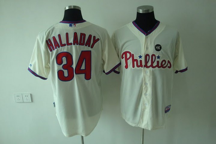 Phillies #34 Roy Halladay Stitched Cream Youth MLB Jersey