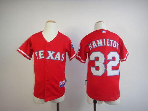 Rangers #32 Josh Hamilton Red 2010 World Series Patch Stitched Youth MLB Jersey