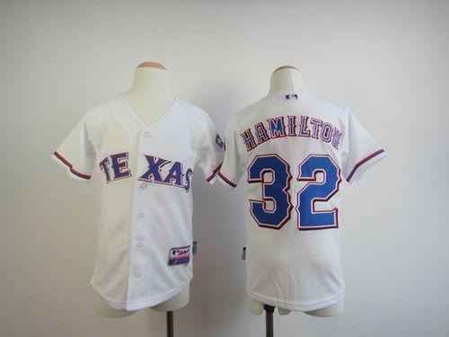 Rangers #32 Josh Hamilton White 2010 World Series Patch Stitched Youth MLB Jersey