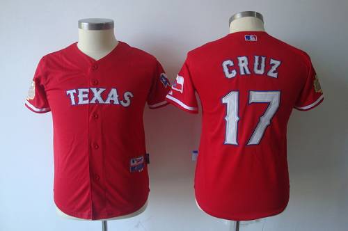 Rangers #17 Cruz Red 2011 World Series Patch Stitched Youth MLB Jersey