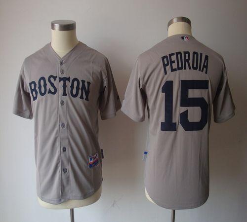 Red Sox #15 Dustin Pedroia Grey Cool Base Stitched Youth MLB Jersey