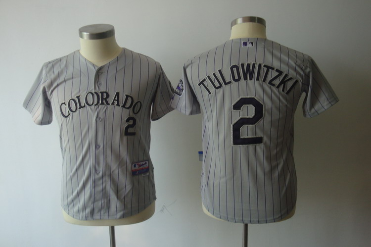 Rockies #2 Troy Tulowitzki Grey Blue Strip Cool Base Stitched Youth MLB Jersey