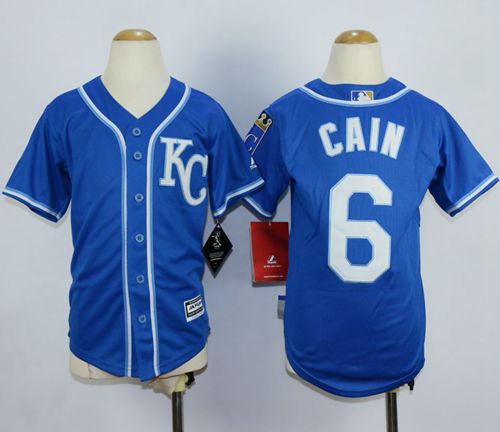 Royals #6 Lorenzo Cain Blue Alternate 2 Cool Base Stitched Youth MLB Jersey