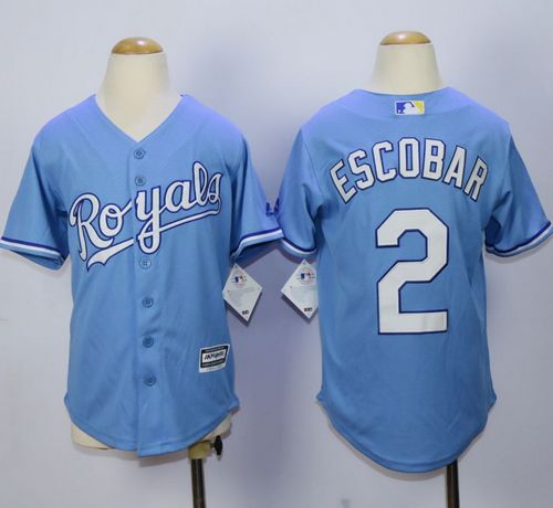 Royals #2 Alcides Escobar Light Blue Alternate 1 Cool Base Stitched Youth MLB Jersey