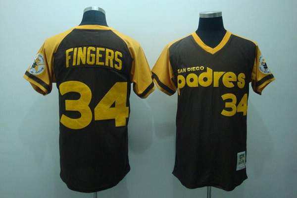 Mitchell and Ness Padres #34 Rollie Fingers Stitched Coffee Throwback MLB Jersey