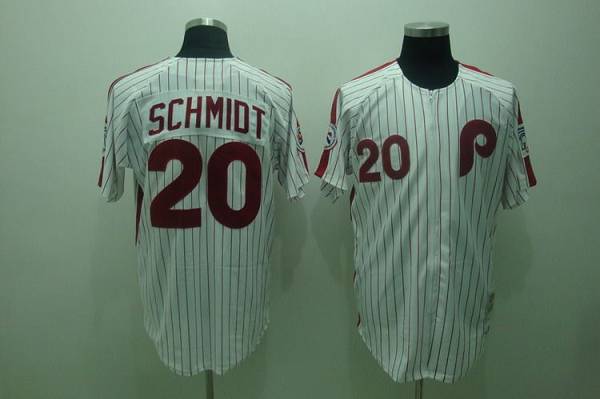 Mitchell and Ness Phillies #20 Mike Schmidt Stitched White Red Strip Throwback MLB Jersey