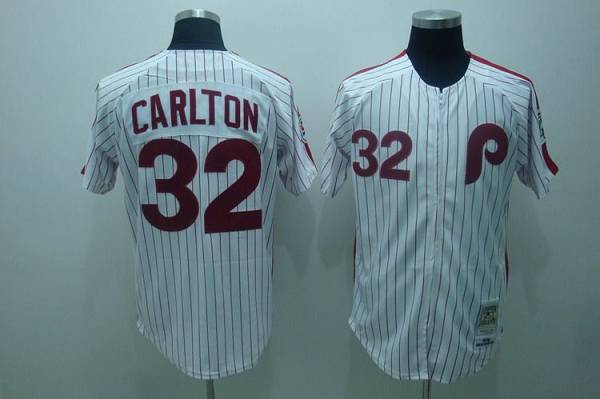 Mitchell and Ness Phillies #32 Steve Carlton Stitched White Red Strip Throwback MLB Jersey