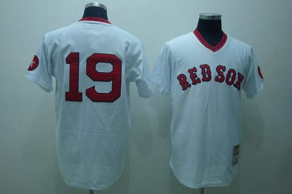 Mitchell and Ness Red Sox #19 Fred Lynn Stitched White Throwback MLB Jersey