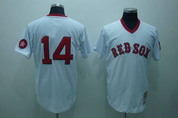 Mitchell and Ness Red Sox #14 Jim Rice Stitched White Throwback MLB Jersey