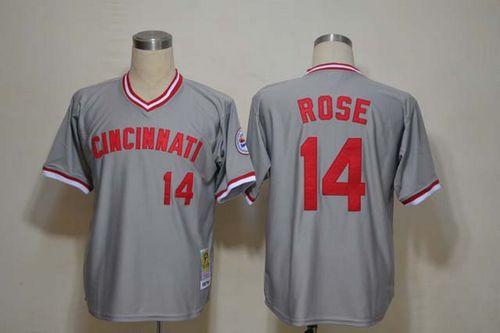 Mitchell And Ness Reds #14 Pete Rose Grey Throwback Stitched MLB Jersey