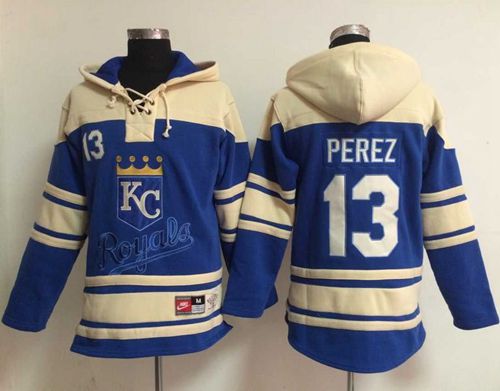 Royals #13 Salvador Perez Light Blue Sawyer Hooded Sweatshirt MLB Hoodie