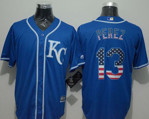 Royals #13 Salvador Perez Blue USA Flag Fashion Stitched MLB Jersey