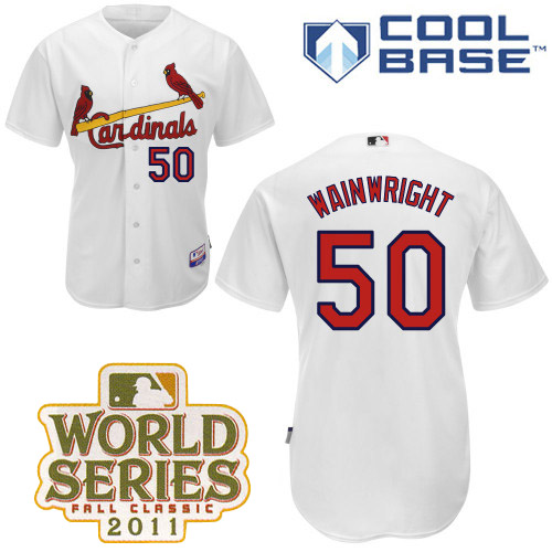 Cardinals #50 Adam Wainwright White Cool Base 2013 World Series Patch Stitched MLB Jersey