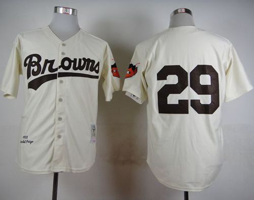 Mitchell And Ness 1953 Browns #29 Satchel Paige Cream Throwback Stitched MLB Jersey