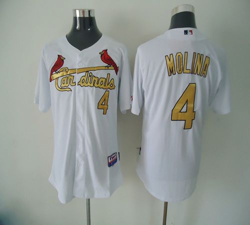 Cardinals #4 Yadier Molina White(Gold No.) Cool Base Stitched MLB Jersey