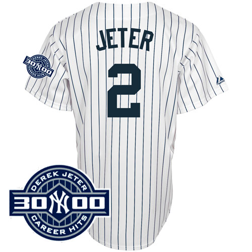 Yankees #2 Derek Jeter White With W/3000 Hits Patch(Have Name On Back) Stitched MLB Jersey