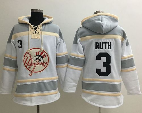 Yankees #3 Babe Ruth White Sawyer Hooded Sweatshirt MLB Hoodie