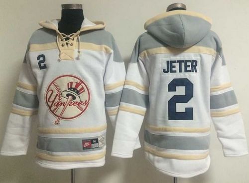 Yankees #2 Derek Jeter White Sawyer Hooded Sweatshirt MLB Hoodie