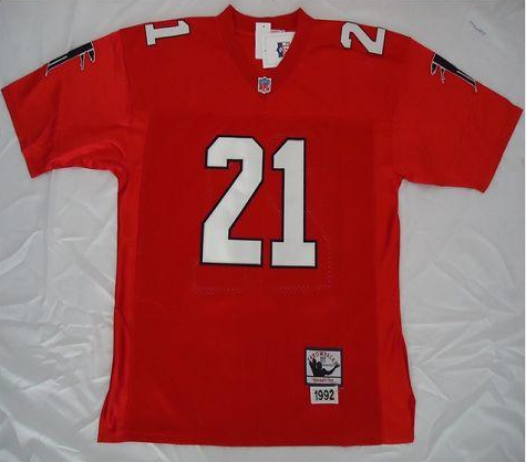 Mitchell And Ness Falcons #21 Deion Sanders Red Throwback Stitched NFL Jersey