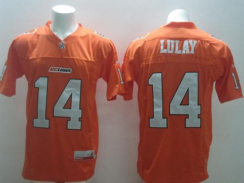 Lions #14 Travis Lulay Orange Stitched CFL Jersey